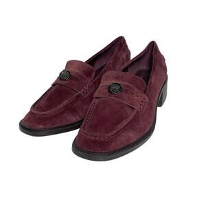 VINCE CAMUTO Women’s Burgundy Suede Stacked Heel Slip On Loafer
